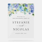 ウォーターカラーブルーアジサイ婚約パーティ アクリルサイン (正面)