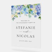 ウォーターカラーブルーアジサイ婚約パーティ アクリルサイン (傾斜)