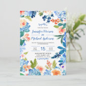 ウォーターカラーブルーアジサイ結婚式招待状 招待状 (スタンド正面)