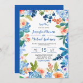 ウォーターカラーブルーアジサイ結婚式招待状 招待状 (正面/裏面)