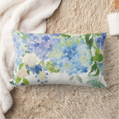 ウォーターカラーブルーアジサイ花装飾用クッション ランバークッション (ブランケット)