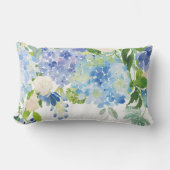 ウォーターカラーブルーアジサイ花装飾用クッション ランバークッション (正面)
