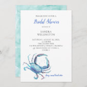 ウォーターカラーブルーカニ沿岸ブライダルシャワー 招待状 (正面/裏面)