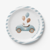 ウォーターカラーブルーカー誕生日 | カスタムボーイズパーティー ペーパープレート (正面)