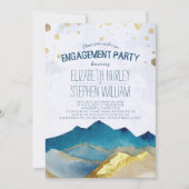 ウォーターカラーブルーゴールデンマウンテンズ婚約パーティ 招待状 (正面)