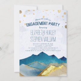 ウォーターカラーブルーゴールデンマウンテンズ婚約パーティ 招待状