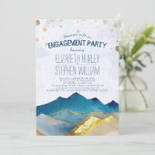 ウォーターカラーブルーゴールデンマウンテンズ婚約パーティ 招待状 (スタンド正面)