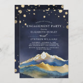 ウォーターカラーブルーゴールデンマウンテンズ婚約パーティ 招待状 (正面/裏面)