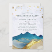 ウォーターカラーブルーゴールデンマウンテンズ婚約パーティ 招待状 (正面)