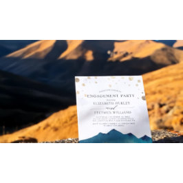 ウォーターカラーブルーゴールデンマウンテンズ婚約パーティ 招待状