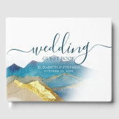 ウォーターカラーブルーゴールデンマウンテン結婚ズゲストブック ゲストブック (正面)