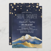 ウォーターカラーブルーゴールドフォイルズマウンテンズブライダルシャワー 招待状 (正面/裏面)