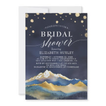 ウォーターカラーブルーゴールドフォイルズマウンテンズブライダルシャワー