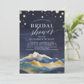ウォーターカラーブルーゴールドフォイルズマウンテンズブライダルシャワー 招待状 (スタンド正面)