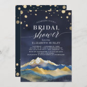 ウォーターカラーブルーゴールドフォイルズマウンテンズブライダルシャワー 招待状 (正面/裏面)