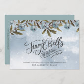 ウォーターカラーブルージンルベルズスノーフレークスホリデー シーズンカード (正面/裏面)