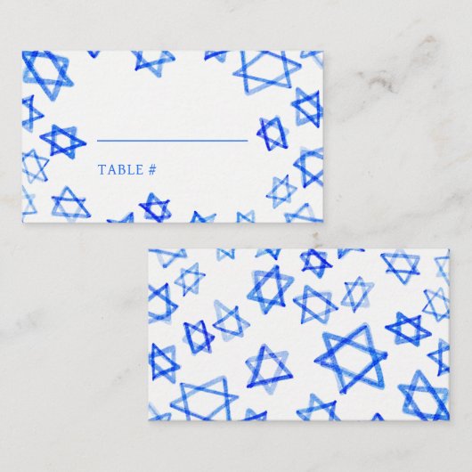 ウォーターカラーブルースターオブデイヴィッドバーバルミツワー プレイスカード (正面/裏面)