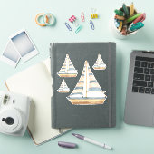 ウォーターカラーブルーストライプの帆船 シール (iPadカバー)