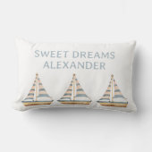 ウォーターカラーブルーストライプ子供部屋帆船 ランバークッション (正面)