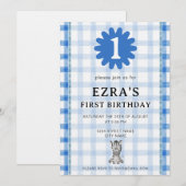 ウォーターカラーブルーチェックコアラの誕生日招待状 招待状 (正面/裏面)