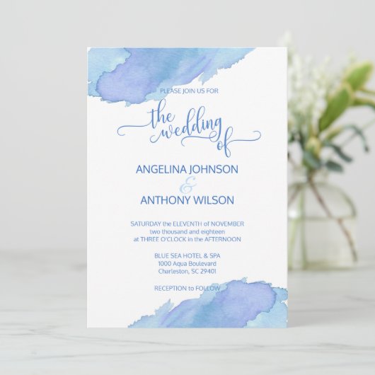 ウォーターカラーブルーティール（緑がかった色）アクア結婚式招待状 招待状 (スタンド正面)