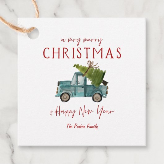 ウォーターカラーブルートラック | クリスマスギフトタグ フェイバータグ (正面)