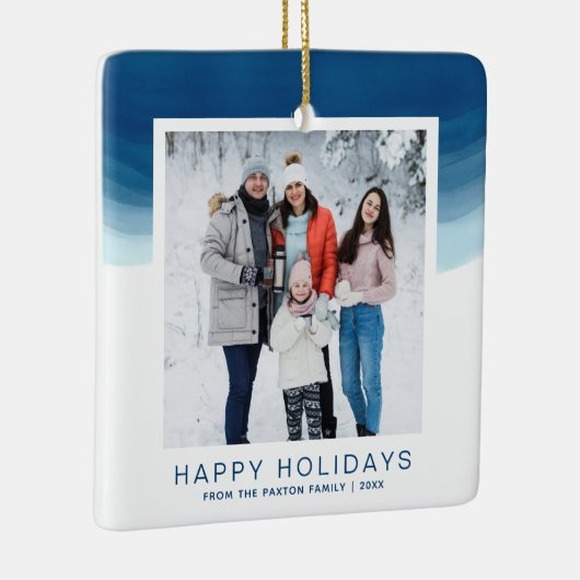 ウォーターカラーブルーハッグラデーションプホリデイ セラミックオーナメント (右)