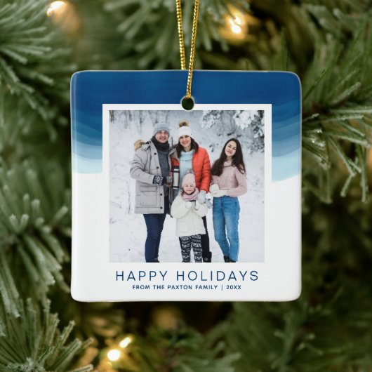 ウォーターカラーブルーハッグラデーションプホリデイ セラミックオーナメント (ツリー)