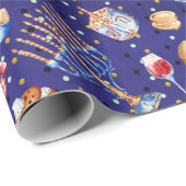 ウォーターカラーブルーハヌカーハヌカー(ユダヤ教の祭り)金ゴールド ラッピングペーパー (ロールコーナー)