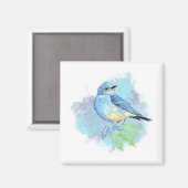 ウォーターカラーブルーバードの可憐な青い庭の鳥アート マグネット (正面/裏面)