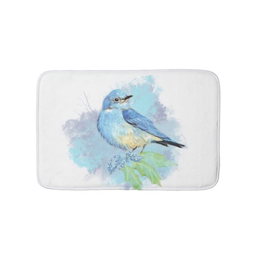 ウォーターカラーブルーバード鳥の自然芸術 バスマット (正面)