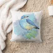ウォーターカラーブルーバード かわいい青い庭の鳥のアート クッション (ブランケット)