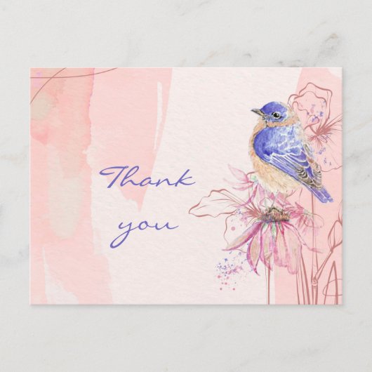 ウォーターカラーブルーバード・鳥の庭に感謝 ポストカード (正面)