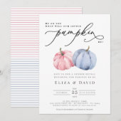  ウォーターカラーブルーピンクパンプキン秋ジェンダーリビール 招待状 (正面/裏面)