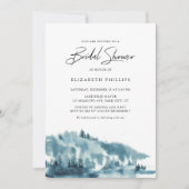 ウォーターカラーブルーフォレストウィンターブライダルシャワー 招待状 (正面)