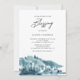 ウォーターカラーブルーフォレストウィンターベビー賛美ズ 招待状