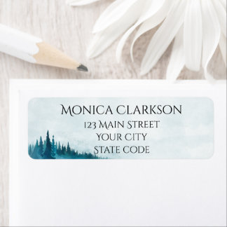 ウォーターカラーブルーフォレスト差出人住所ラベル ラベル