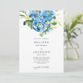 ウォーターカラーブルーフラワーブーケ結婚式招待状 招待状 (スタンド正面)