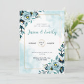 ウォーターカラーブルーフローラエレガントな結婚式の招待状 招待状 (スタンド正面)