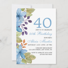 ウォーターカラーブルーフローラニーエイジ誕生日招待状 招待状
