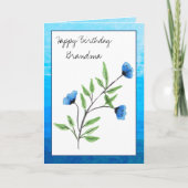 ウォーターカラーブルーフローラハッピーバースデーおばあちゃん カード (正面)