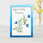 ウォーターカラーブルーフローラハッピーバースデーおばあちゃん カード (黄色い花)