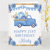 ウォーターカラーブルーフローラパンプキンズトラック誕生日 カード (黄色い花)