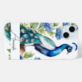 ウォーターカラーブルーフローラピーコックカスタム文字 Case-Mate iPhoneケース (裏面 (横))