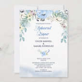 ウォーターカラーブルーフローラリハーサルディナー招待状 招待状 (正面)