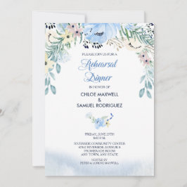 ウォーターカラーブルーフローラリハーサルディナー招待状 招待状