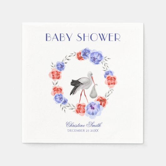 ウォーターカラーブルーフローラ冬リースナプキンス スタンダードカクテルナプキン (正面)