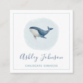 ウォーターカラーブルーベビーホエールベビーシッター託児 スクエア名刺 (正面)