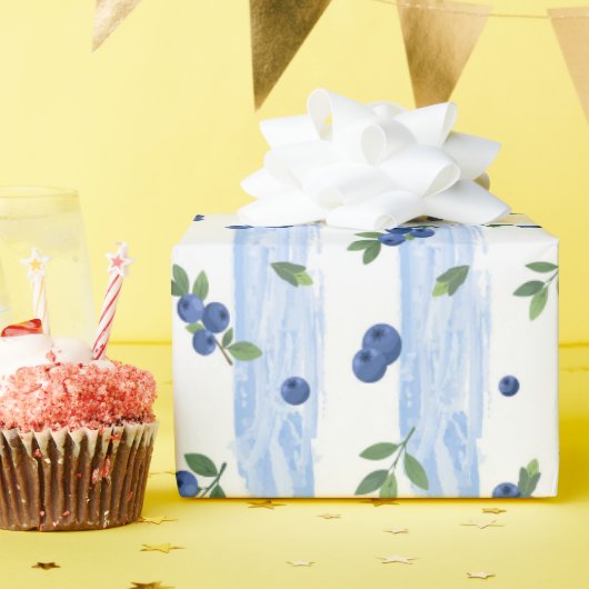 ウォーターカラーブルーベリーパターンの包装紙 ラッピングペーパー (誕生日パーティー)