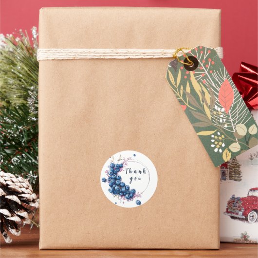 ウォーターカラーブルーベリーリース ラウンドシール (クリスマス)